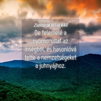 Picture 04 - Zsoltárok 107:41 KAR - De felemelé a nyomorultat az ínségbõl, és - Bible Verse Picture