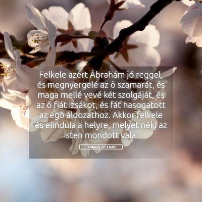 Picture 05 - 1 Mózes 22:3 KAR - Felkele azért Ábrahám jó reggel, és - Bible Verse Picture