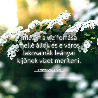 Picture 05 - 1 Mózes 24:13 KAR - Ímé én a víz forrása mellé állok és e - Bible Verse Picture