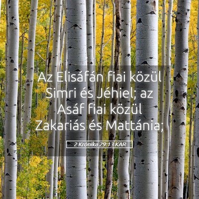 Picture 05 - 2 Krónika 29:13 KAR - Az Elisáfán fiai közül Simri és Jéhiel; az - Bible Verse Picture