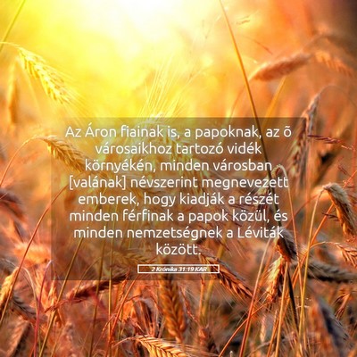 Picture 05 - 2 Krónika 31:19 KAR - Az Áron fiainak is, a papoknak, az õ - Bible Verse Picture