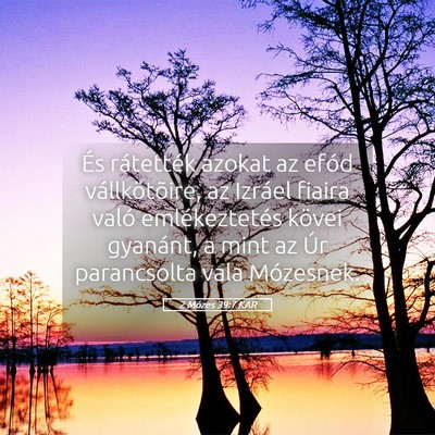 Picture 05 - 2 Mózes 39:7 KAR - És rátették azokat az efód vállkötõire, az - Bible Verse Picture