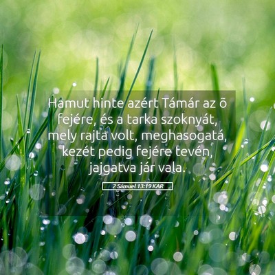 Picture 05 - 2 Sámuel 13:19 KAR - Hamut hinte azért Támár az õ fejére, és a - Bible Verse Picture