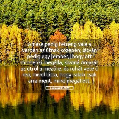 Picture 05 - 2 Sámuel 20:12 KAR - Amasa pedig fetreng vala a vérben az útnak - Bible Verse Picture
