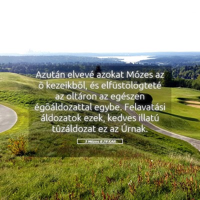 Picture 05 - 3 Mózes 8:28 KAR - Azután elvevé azokat Mózes az õ kezeikbõl, - Bible Verse Picture