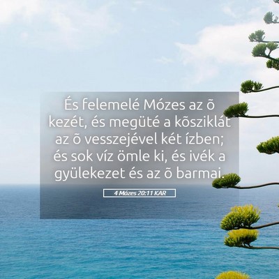 Picture 05 - 4 Mózes 20:11 KAR - És felemelé Mózes az õ kezét, és megüté a - Bible Verse Picture