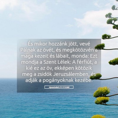 Picture 05 - Apostolok 21:11 KAR - És mikor hozzánk jött, vevé Pálnak az - Bible Verse Picture