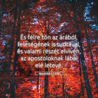 Picture 05 - Apostolok 5:2 KAR - És félre tõn az árából, feleségének is - Bible Verse Picture