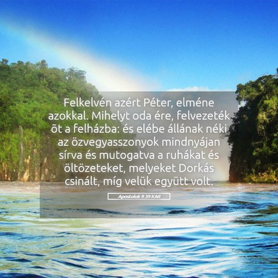 Picture 05 - Apostolok 9:39 KAR - Felkelvén azért Péter, elméne azokkal. - Bible Verse Picture