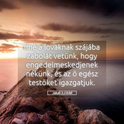 Picture 05 - Jakab 3:3 KAR - Ímé a lovaknak szájába zabolát vetünk, hogy - Bible Verse Picture