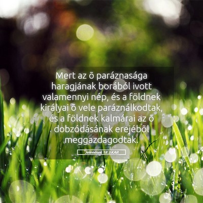 Picture 05 - Jelenések 18:3 KAR - Mert az õ paráznasága haragjának borából - Bible Verse Picture