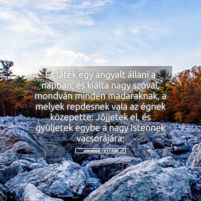 Picture 05 - Jelenések 19:17 KAR - És láték egy angyalt állani a napban, és - Bible Verse Picture