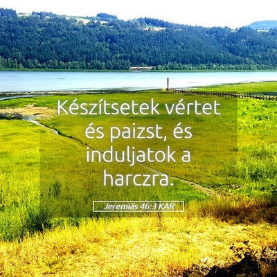 Picture 05 - Jeremiás 46:3 KAR - Készítsetek vértet és paizst, és induljatok - Bible Verse Picture