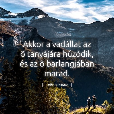 Picture 05 - Jób 37:7 KAR - Akkor a vadállat az õ tanyájára húzódik, - Bible Verse Picture
