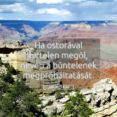 Picture 05 - Jób 9:23 KAR - Ha ostorával hirtelen megöl, neveti a - Bible Verse Picture