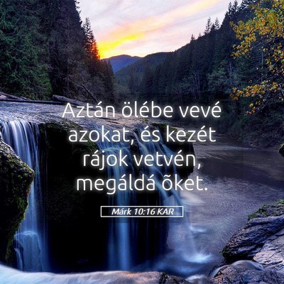 Picture 05 - Márk 10:16 KAR - Aztán ölébe vevé azokat, és kezét rájok - Bible Verse Picture