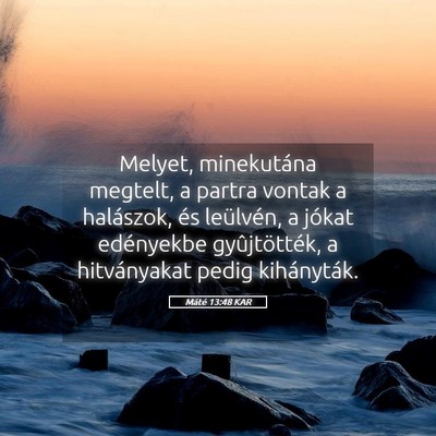 Picture 05 - Máté 13:48 KAR - Melyet, minekutána megtelt, a partra vontak a - Bible Verse Picture
