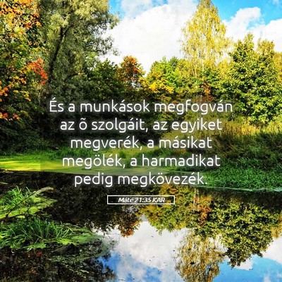 Picture 05 - Máté 21:35 KAR - És a munkások megfogván az õ szolgáit, az - Bible Verse Picture