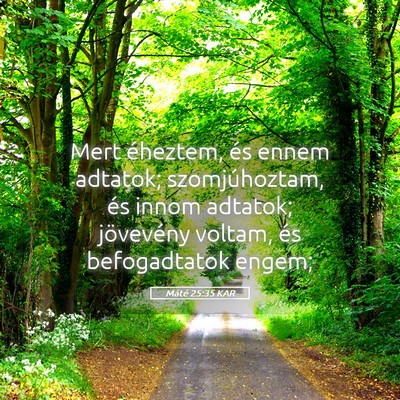 Picture 05 - Máté 25:35 KAR - Mert éheztem, és ennem adtatok; szomjúhoztam, - Bible Verse Picture