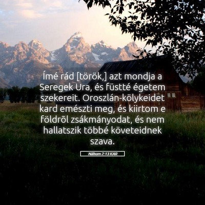 Picture 05 - Náhum 2:13 KAR - Ímé rád [török,] azt mondja a Seregek Ura, - Bible Verse Picture