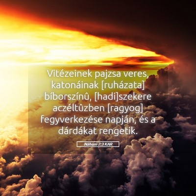 Picture 05 - Náhum 2:3 KAR - Vitézeinek pajzsa veres, katonáinak [ruházata] - Bible Verse Picture