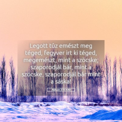 Picture 05 - Náhum 3:15 KAR - Legott tûz emészt meg téged, fegyver irt ki - Bible Verse Picture