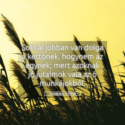 Picture 05 - Prédikátor 4:9 KAR - Sokkal jobban van dolga a kettõnek, hogynem az - Bible Verse Picture