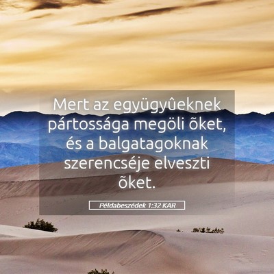 Picture 05 - Példabeszédek 1:32 KAR - Mert az együgyûeknek pártossága megöli - Bible Verse Picture