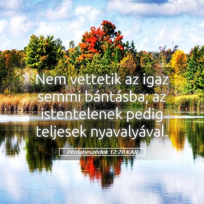 Picture 05 - Példabeszédek 12:20 KAR - Nem vettetik az igaz semmi bántásba; az - Bible Verse Picture