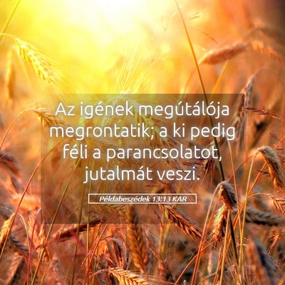 Picture 05 - Példabeszédek 13:13 KAR - Az igének megútálója megrontatik; a ki pedig - Bible Verse Picture