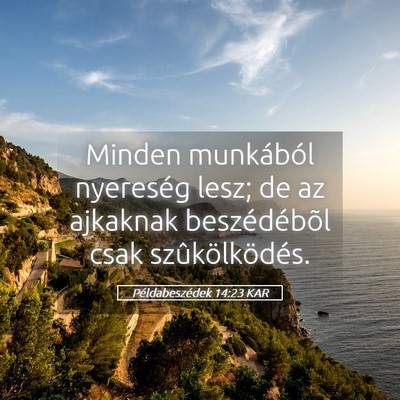 Picture 05 - Példabeszédek 14:23 KAR - Minden munkából nyereség lesz; de az ajkaknak - Bible Verse Picture