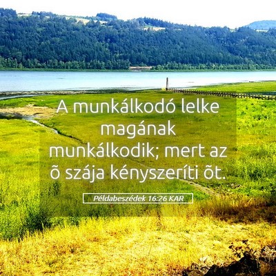Picture 05 - Példabeszédek 16:26 KAR - A munkálkodó lelke magának munkálkodik; mert - Bible Verse Picture
