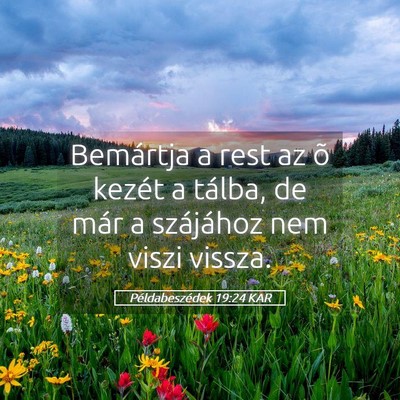 Picture 05 - Példabeszédek 19:24 KAR - Bemártja a rest az õ kezét a tálba, de már a - Bible Verse Picture