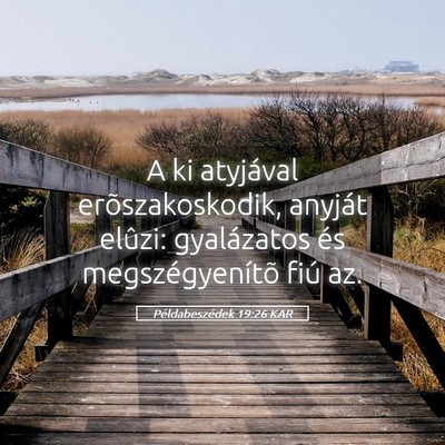 Picture 05 - Példabeszédek 19:26 KAR - A ki atyjával erõszakoskodik, anyját elûzi: - Bible Verse Picture