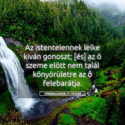 Picture 05 - Példabeszédek 21:10 KAR - Az istentelennek lelke kiván gonoszt; [és] az - Bible Verse Picture