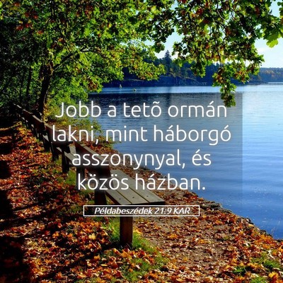 Picture 05 - Példabeszédek 21:9 KAR - Jobb a tetõ ormán lakni, mint háborgó - Bible Verse Picture