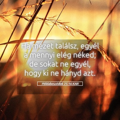 Picture 05 - Példabeszédek 25:16 KAR - Ha mézet találsz, egyél a mennyi elég néked; - Bible Verse Picture