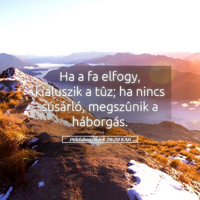 Picture 05 - Példabeszédek 26:20 KAR - Ha a fa elfogy, kialuszik a tûz; ha nincs - Bible Verse Picture