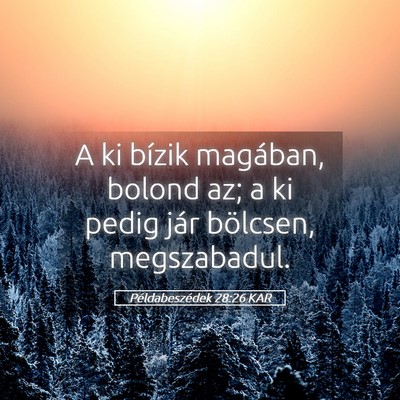 Picture 05 - Példabeszédek 28:26 KAR - A ki bízik magában, bolond az; a ki pedig jár - Bible Verse Picture