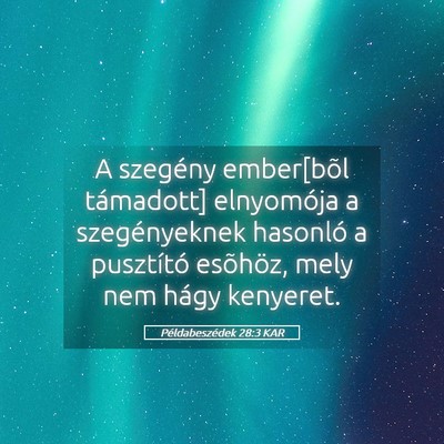 Picture 05 - Példabeszédek 28:3 KAR - A szegény ember[bõl támadott] elnyomója a - Bible Verse Picture