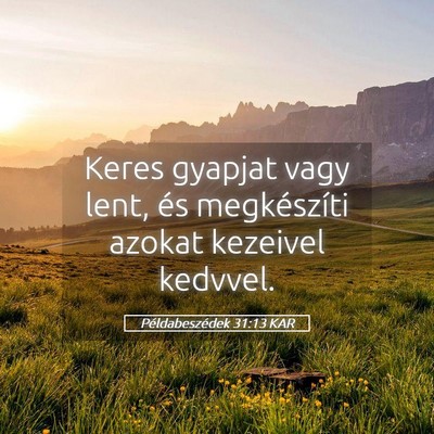 Picture 05 - Példabeszédek 31:13 KAR - Keres gyapjat vagy lent, és megkészíti azokat - Bible Verse Picture