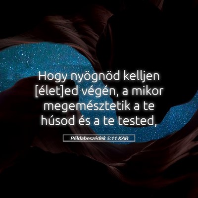 Picture 05 - Példabeszédek 5:11 KAR - Hogy nyögnöd kelljen [élet]ed végén, a mikor - Bible Verse Picture