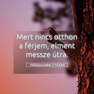 Picture 05 - Példabeszédek 7:19 KAR - Mert nincs otthon a férjem, elment messze - Bible Verse Picture