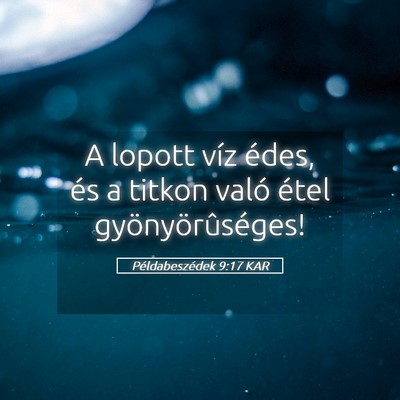 Picture 05 - Példabeszédek 9:17 KAR - A lopott víz édes, és a titkon való étel - Bible Verse Picture