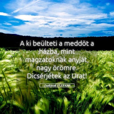 Picture 05 - Zsoltárok 113:9 KAR - A ki beülteti a meddõt a házba, mint - Bible Verse Picture