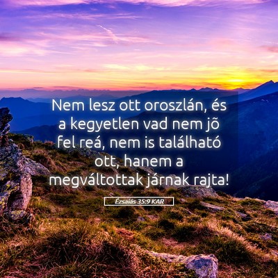 Picture 05 - Ézsaiás 35:9 KAR - Nem lesz ott oroszlán, és a kegyetlen vad nem - Bible Verse Picture