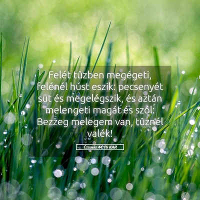 Picture 05 - Ézsaiás 44:16 KAR - Felét tûzben megégeti, felénél húst eszik: - Bible Verse Picture