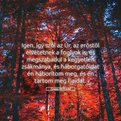 Picture 05 - Ézsaiás 49:25 KAR - Igen, így szól az Úr, az erõstõl elvétetnek - Bible Verse Picture