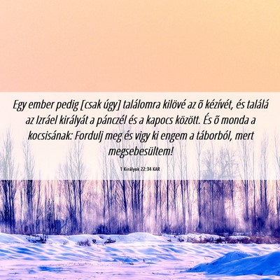 Picture 06 - 1 Királyok 22:34 KAR - Egy ember pedig [csak úgy] találomra kilövé - Bible Verse Picture