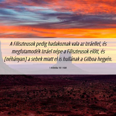 Picture 06 - 1 Krónika 10:1 KAR - A Filiszteusok pedig hadakoznak vala az - Bible Verse Picture